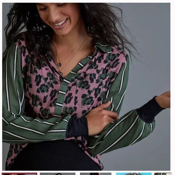 Anthropologie Tops - Anthropologie Tiny Dulce Cheetah Animal Mixed Print Shirt Top Blouse Small